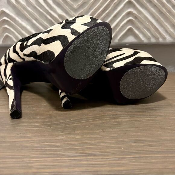 NEW London Trash Leather  Black White Zebra Fur Platform Stiletto Heel 7 - Picture 11 of 12